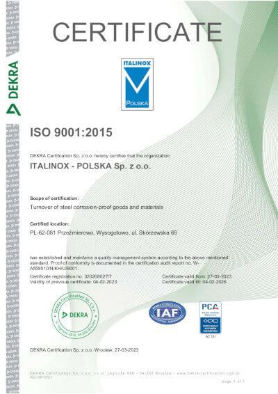 Certyfikat ISO EN