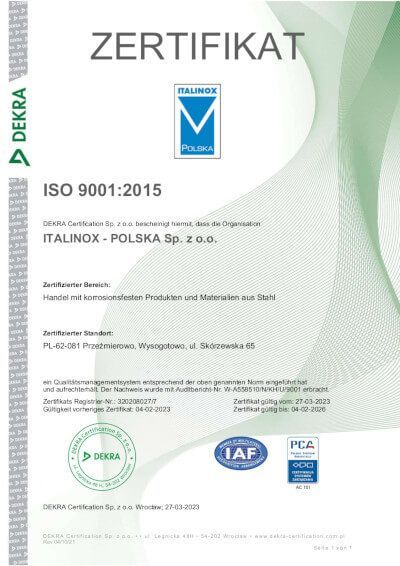 Certyfikat ISO DE